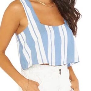NWT Show Me Your Mumu Tara Blue White Striped Crop Top XS